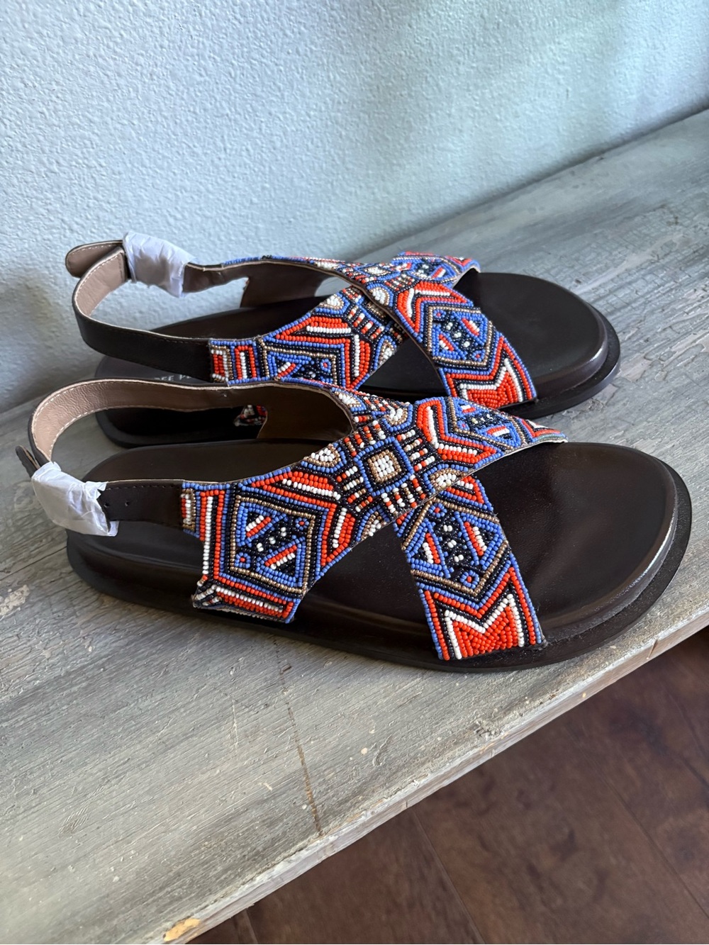 NWT - No box Free People Mali beaded crisscross slingback leather sandals - Picture 4 of 9